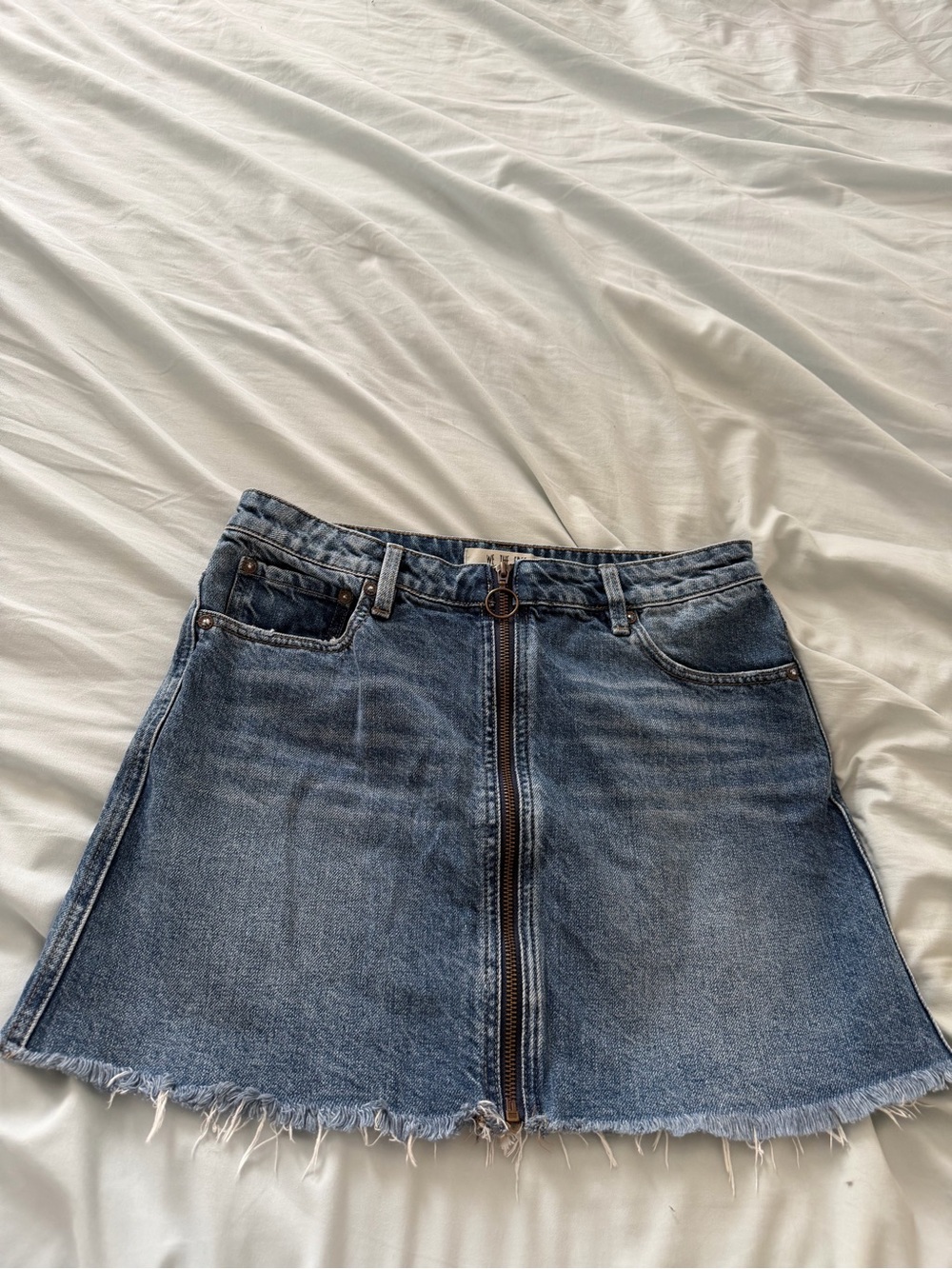 Free People Denim Zip-Front A-Line Skirt in Blue